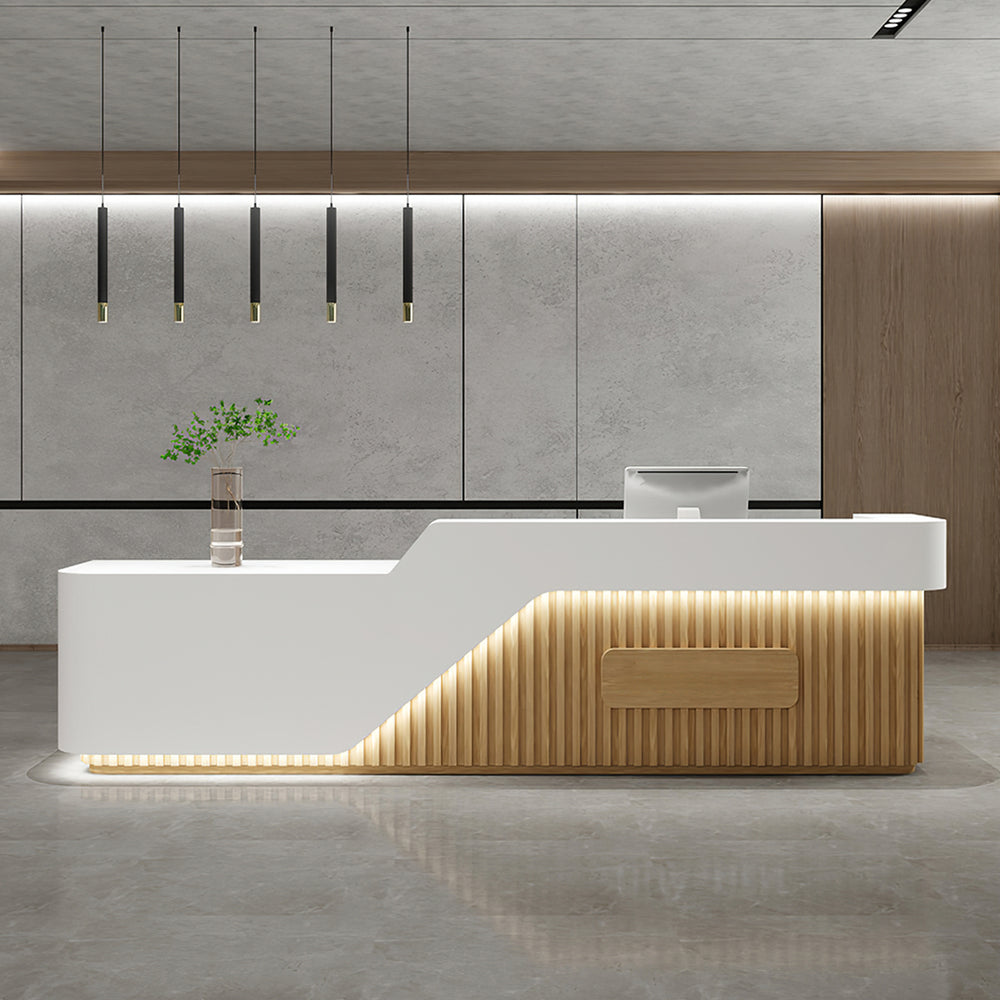 Minimalist Curved Office Reception Desk with Striped Design