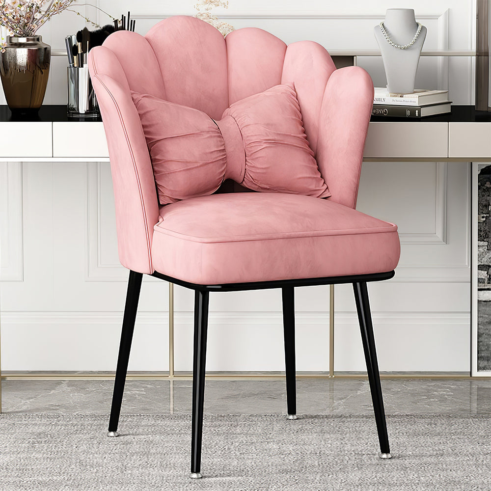 Elegant Petal-Back Vanity Chair with Bow-Accent Pillow