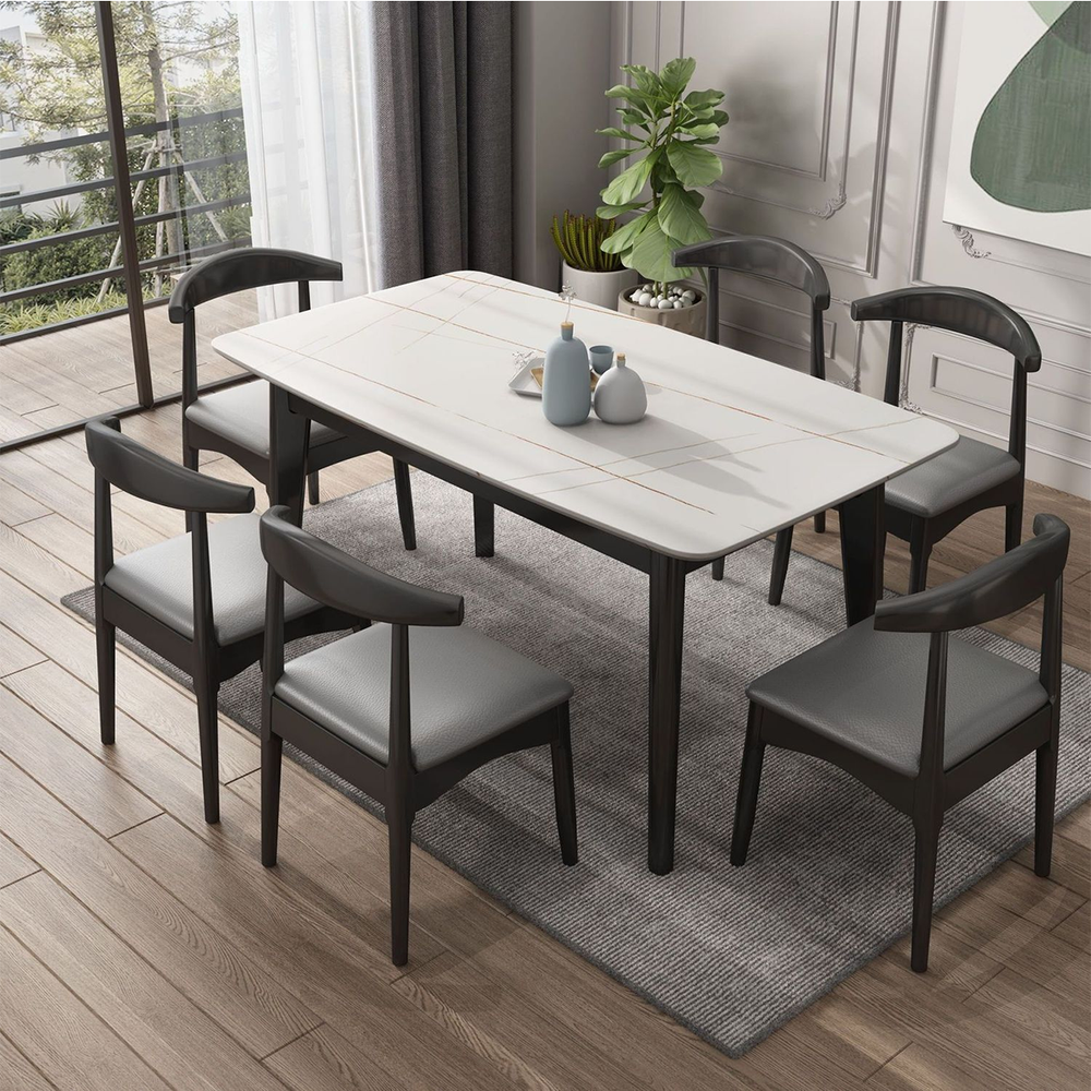 Sleek Modern Minimalist Rectangular Dining Table with Sturdy Thick Desktop