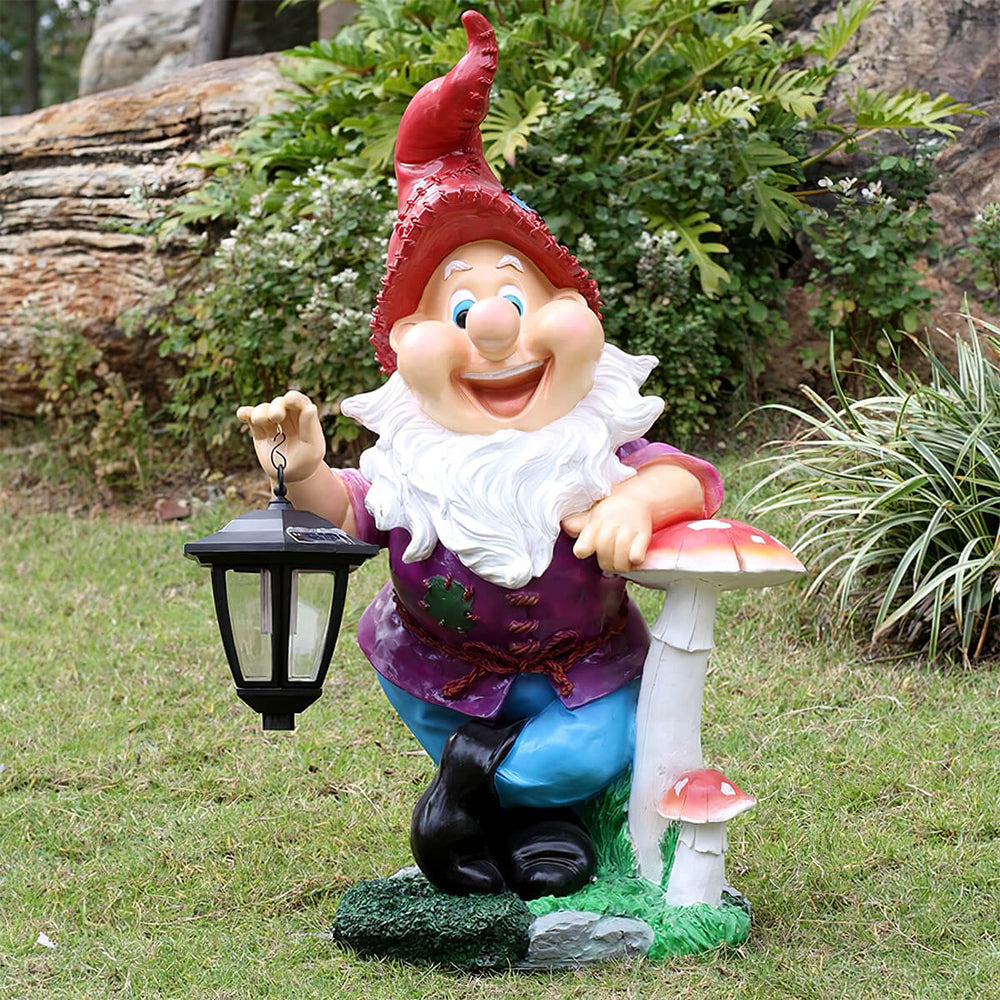 LED Solar Light Fiberglass Garden Gnome Elf Statue