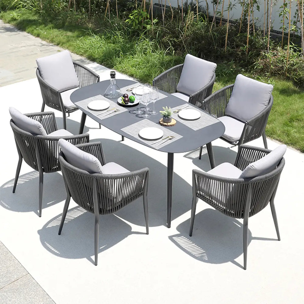 Luxury Outdoor Dining Table and Wicker Chairs Set