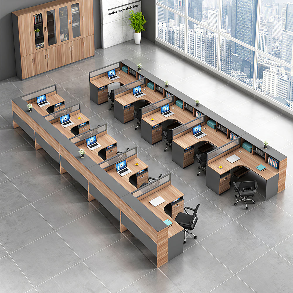 Modern L-Shaped Employee Office Desk with Partition and Storage Cabinet