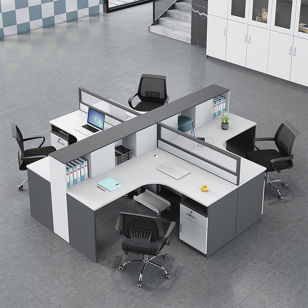 Modern L-Shaped Staff Office Desk with Partition and Storage Cabinet