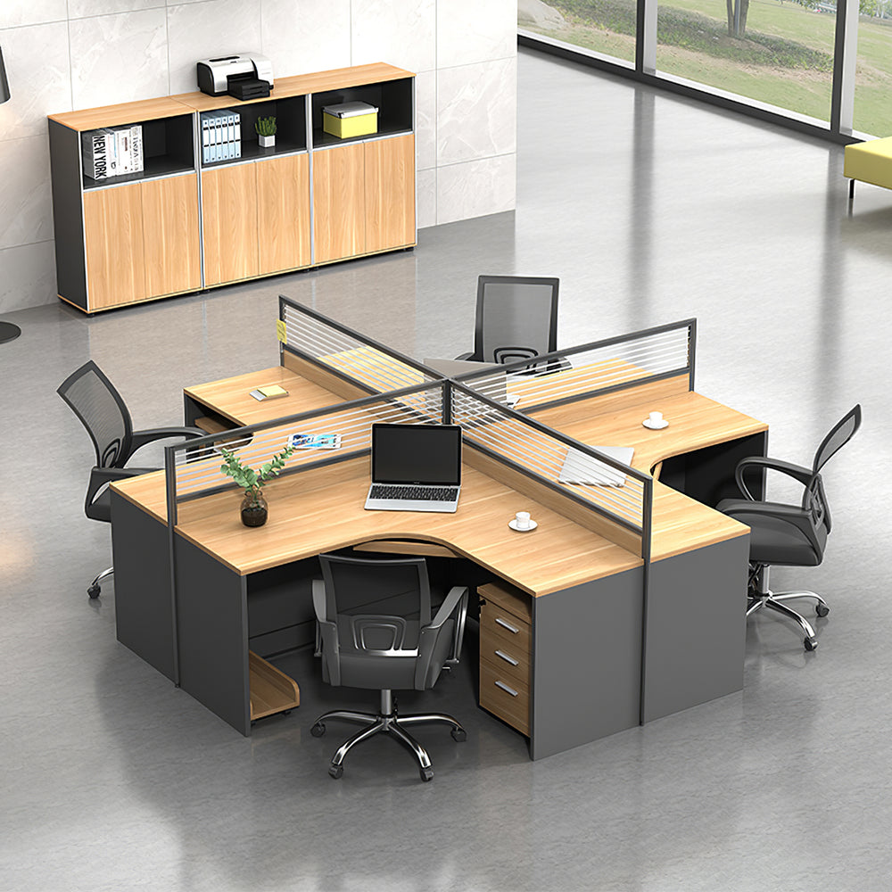 Modern Wood Grain & Gray Corner Office Desk with Partition Panel