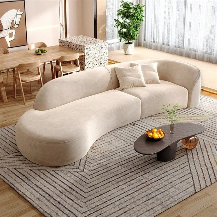 Curved Fabric Sofa with Single Armrest for Living Room