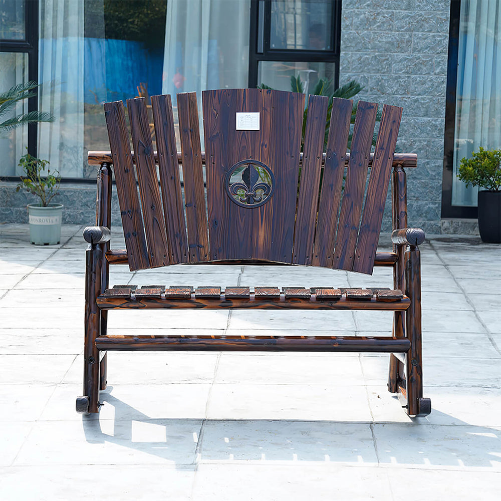 Wooden Brown Outdoor Double Rocking Chair