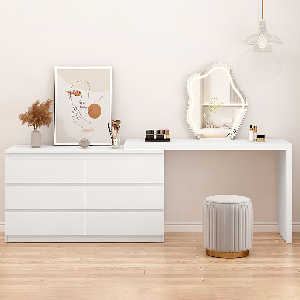 Sleek Long White Vanity Table with Adjustable Extension Design