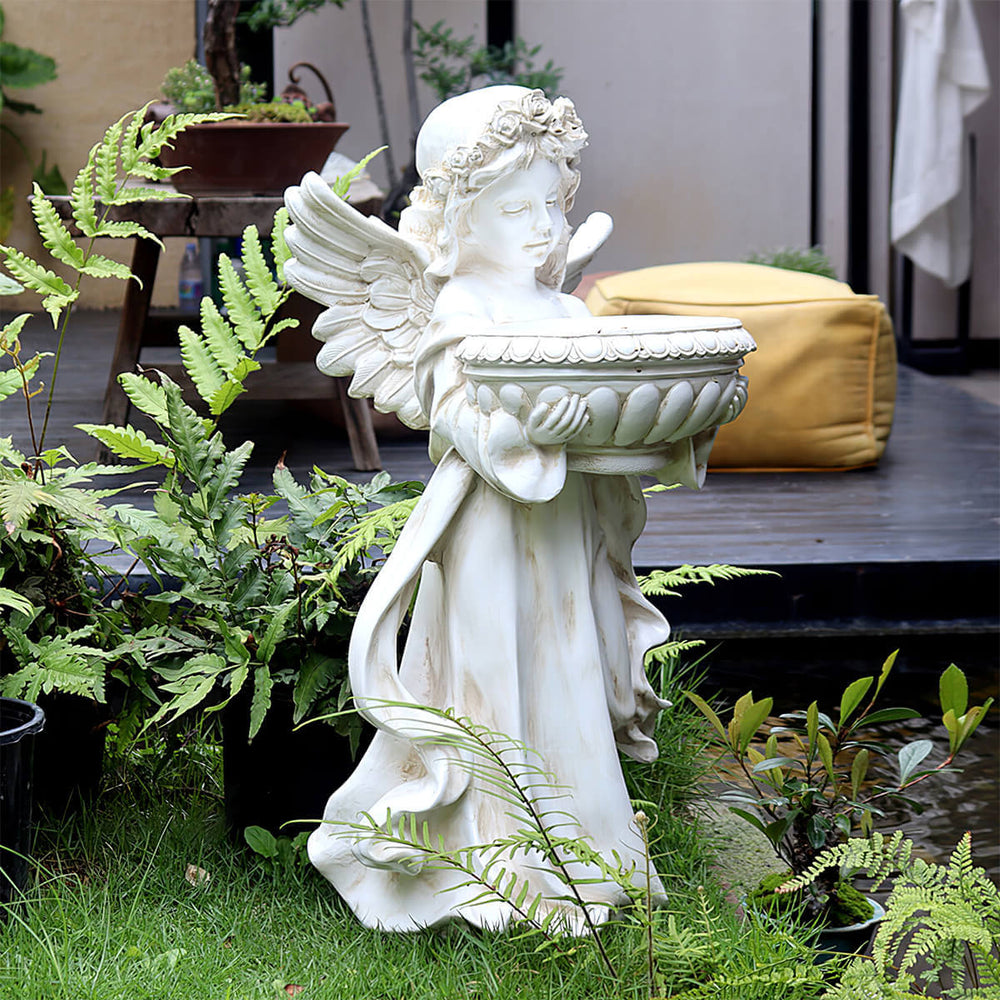 Polyresin Angel Holding Basin Garden Statue