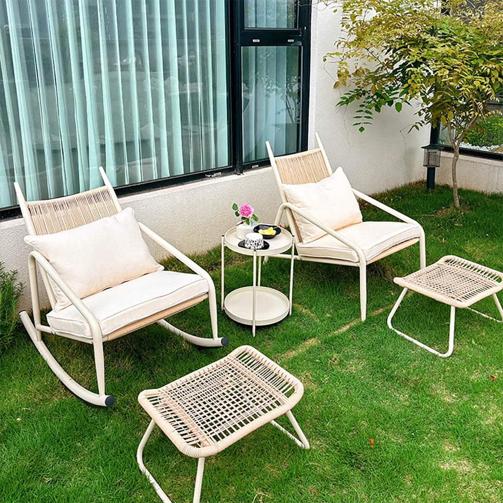 Comfortable Balcony Rattan Rocking Chair Set