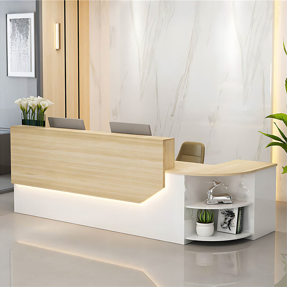 Modern L-shape Wood Reception Desk with Display Cabinet（Stock Items）